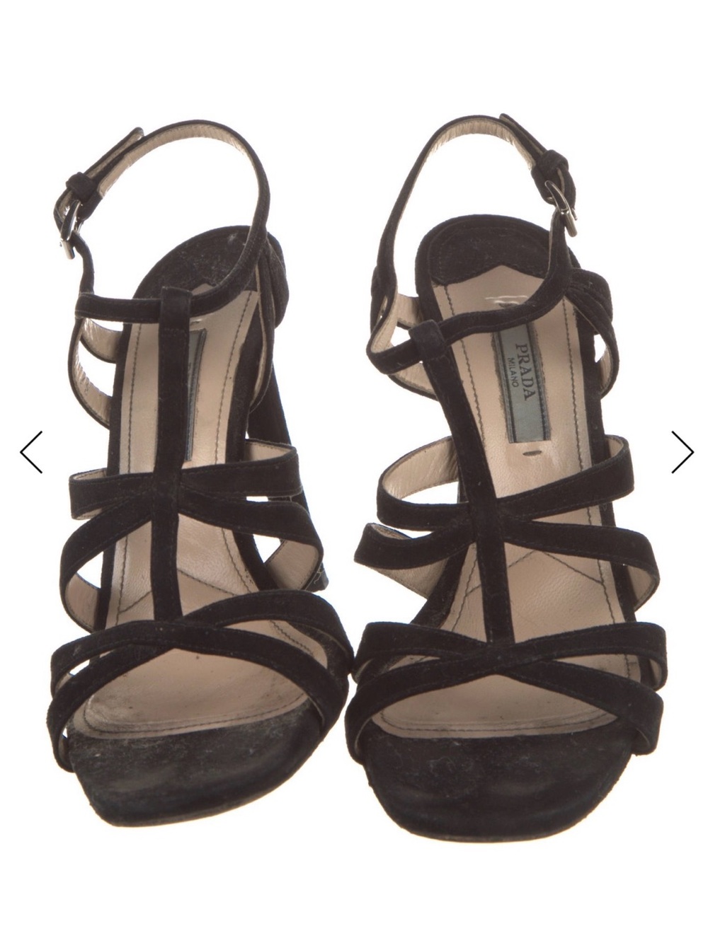 Prada Black Suede Multi-Strap Heeled Sandals